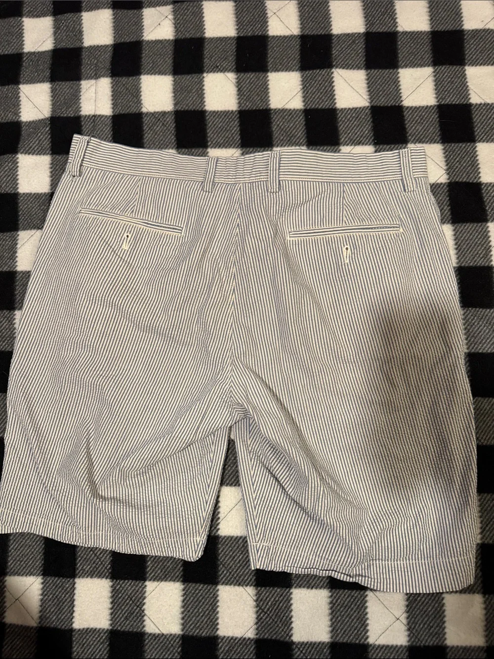 J. Crew Men’s Blue and White Seersucker Flat Front Shorts